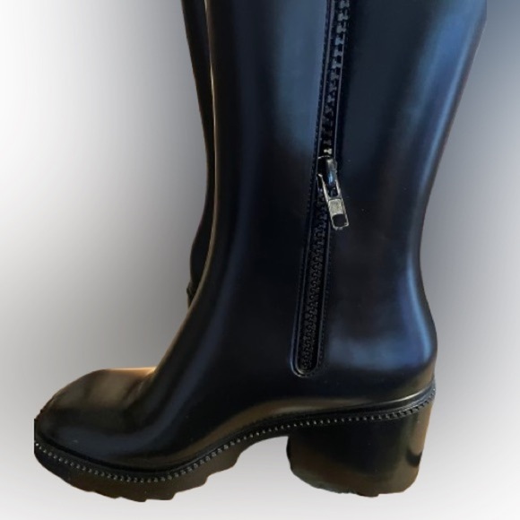 INC rubber boots, sz 9, black, 2 and 3/4" block heel, half calf!​ - Picture 7 of 13
